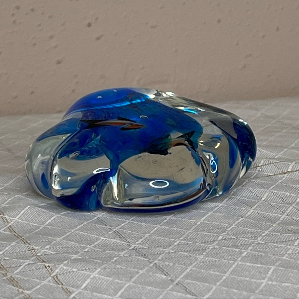 MCM Vintage Glass Paperweight Shell Shaped Fish Aquarium blue - Picture 5 of 6